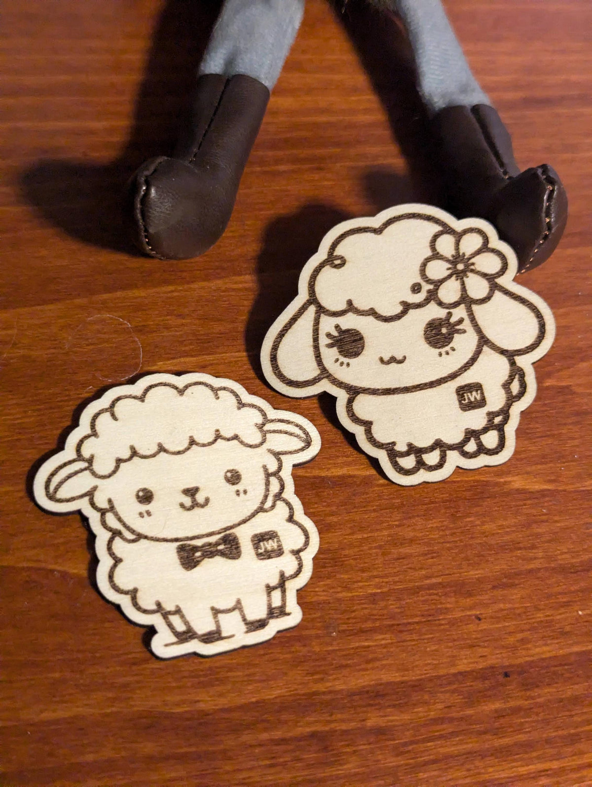 Personalized JW Sheep Pin, Theocratic Wood Gift Magnet or Keychain for Pioneer and Elder School, shown in the main close-up listing view with its overall design visible.
