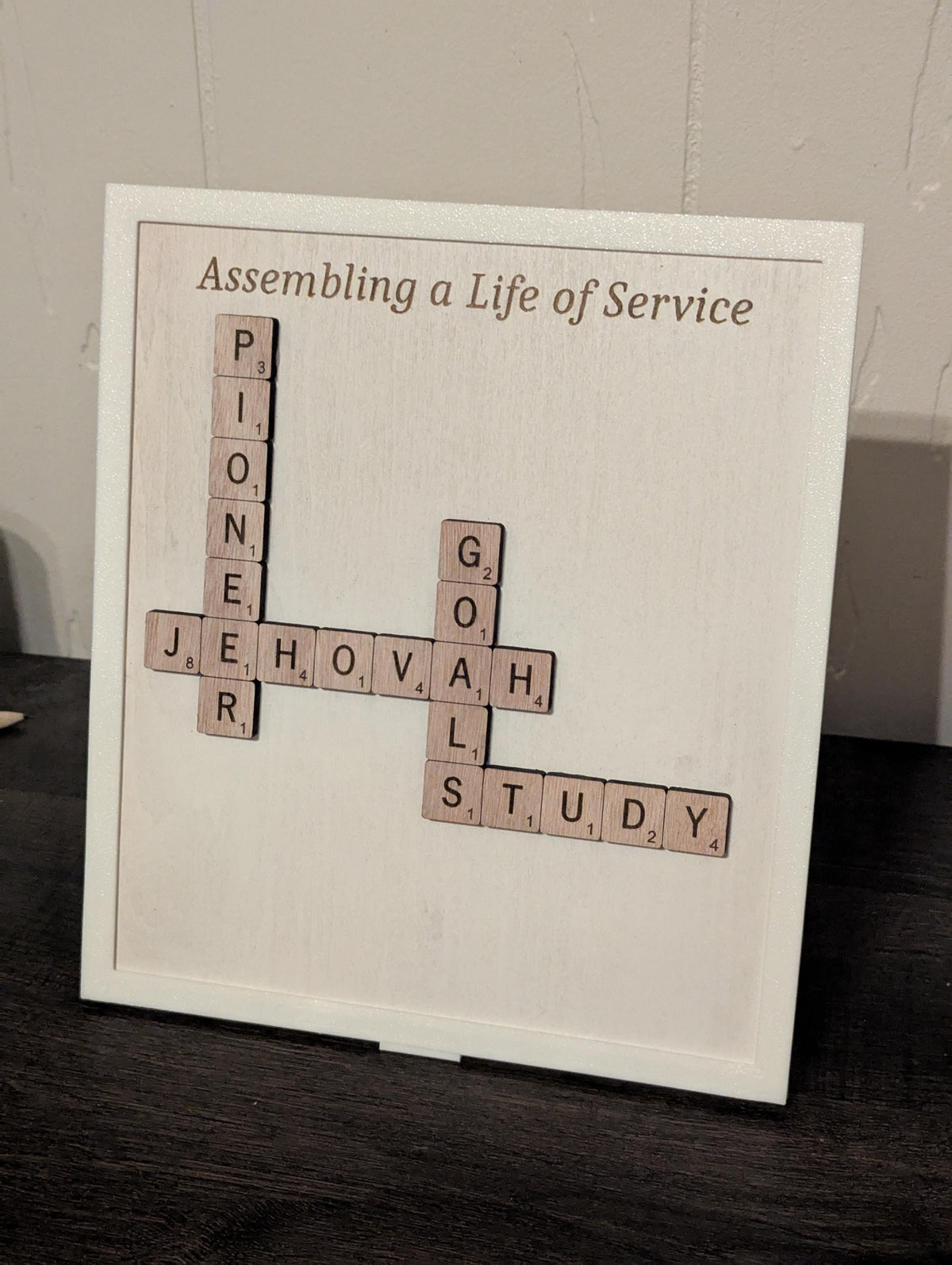 Pioneer School Gift for JW, Customizable Scrabble Art, Theocratic Scripture Frame, Jehovah's Witness Keepsake