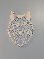 Geometric Wolf Wall Hanging: 1/2" thick relief art, multiple colors, ready to hang, shown in another listing view highlighting visible design details.