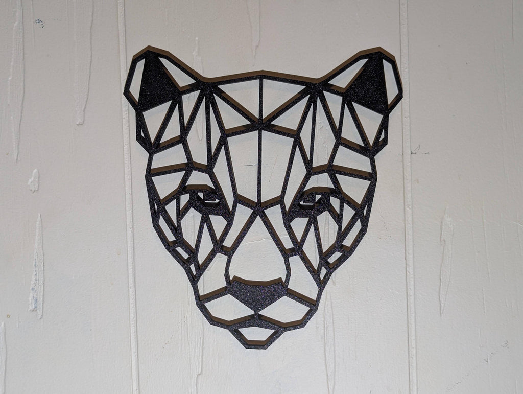 Geometric Panther Wall Art: 1/2" thick relief art, multiple colors, ready to hang, shown in an additional close-up listing view with visible shape and details.