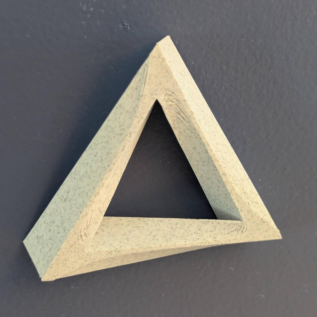 Penrose Triangle Wall Art: raised Geometric Optical Illusion Sculpture, shown in the main close-up listing view with its overall design visible.