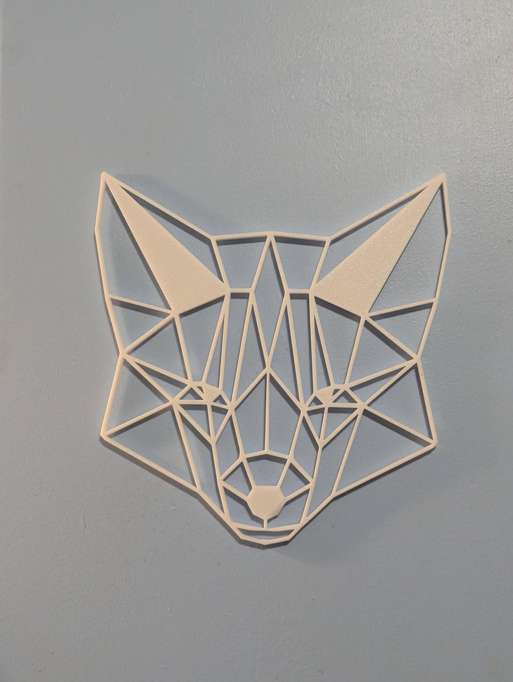 Geometric Fox Head Wall Art: 1/2" thick relief art, multiple colors, ready to hang, shown in another listing view highlighting visible design details.