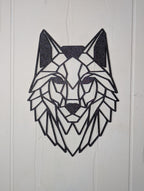 Geometric Wolf Wall Hanging: 1/2" thick relief art, multiple colors, ready to hang, shown in an additional close-up listing view with visible shape and details.