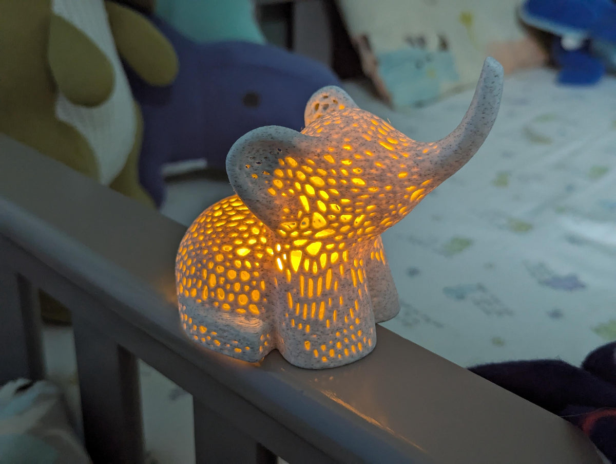 Boho Elephant Lamp, Geometric Nursery Night Light, Wildlife Zen Decor (USB)