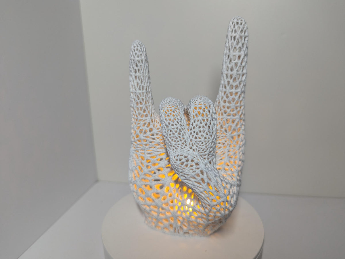 Voronoi Rock On Hand Accent Lamp: Music Room Decor, Custom Color Options, shown in another listing view highlighting visible design details.