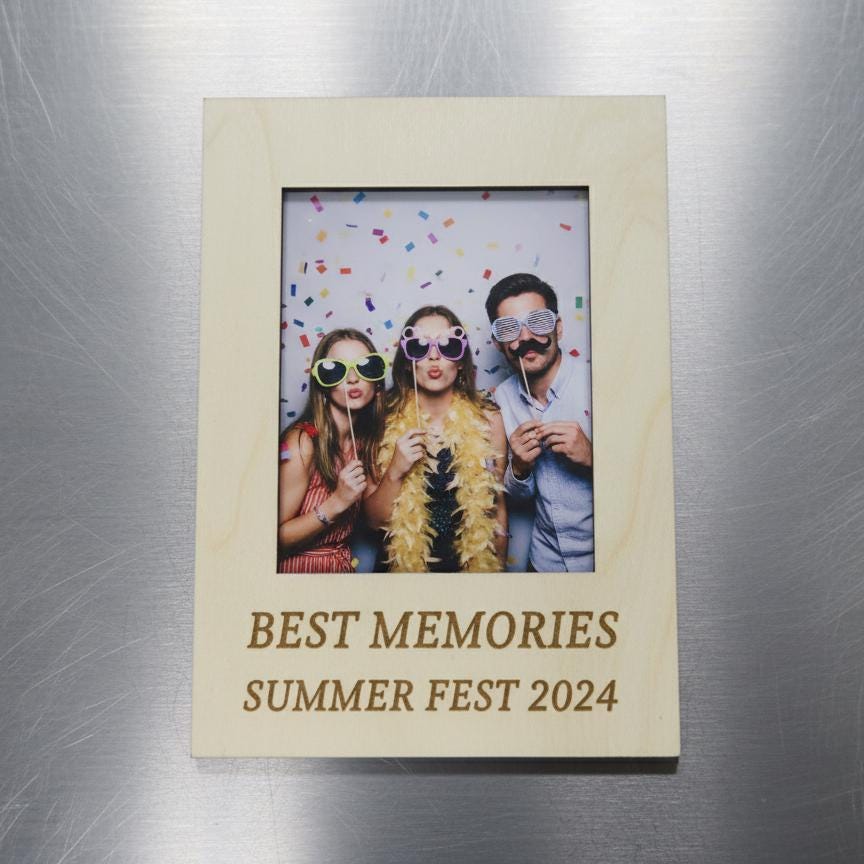 Personalized Mini Photo Frame Magnet: Custom Engraved Baltic Birch Wedding Favor