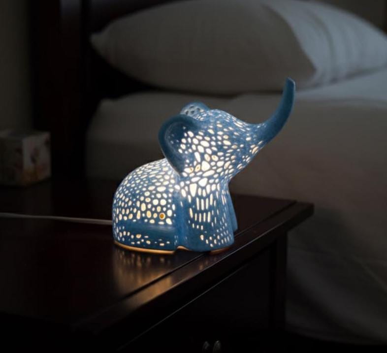 Boho Elephant Lamp, Geometric Nursery Night Light, Wildlife Zen Decor (USB)