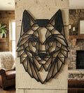 Geometric Wolf Wall Hanging: 1/2" thick relief art, multiple colors, ready to hang, shown in the main close-up listing view with its overall design visible.