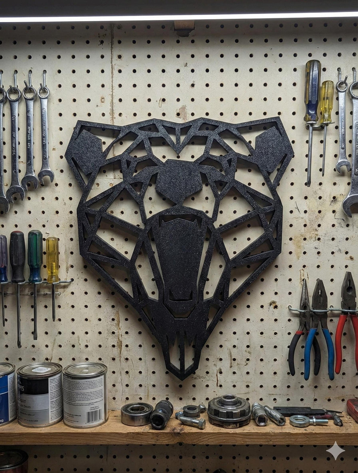 Geometric Bear Head: 1/2" thick relief art, multiple colors, ready to hang, shown in an additional close-up listing view with visible shape and details.
