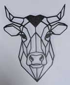 Geometric Bull Wall Art: 1/2" thick relief art, multiple colors, ready to hang, shown in the main close-up listing view with its overall design visible.