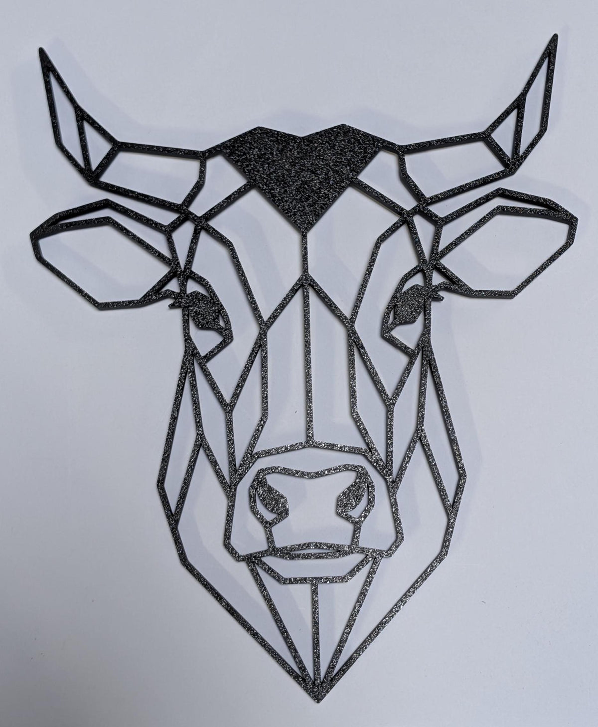Geometric Bull Wall Art: 1/2" thick relief art, multiple colors, ready to hang, shown in the main close-up listing view with its overall design visible.