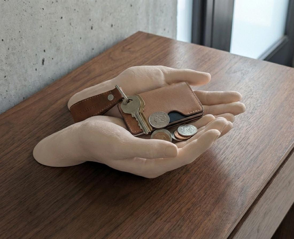 Cupped Hands Catchall Bowl - Artistic Entryway Key Holder, Modern Hand Sculpture & Jewelry Dish, shown in the main close-up listing view with its overall design visible.