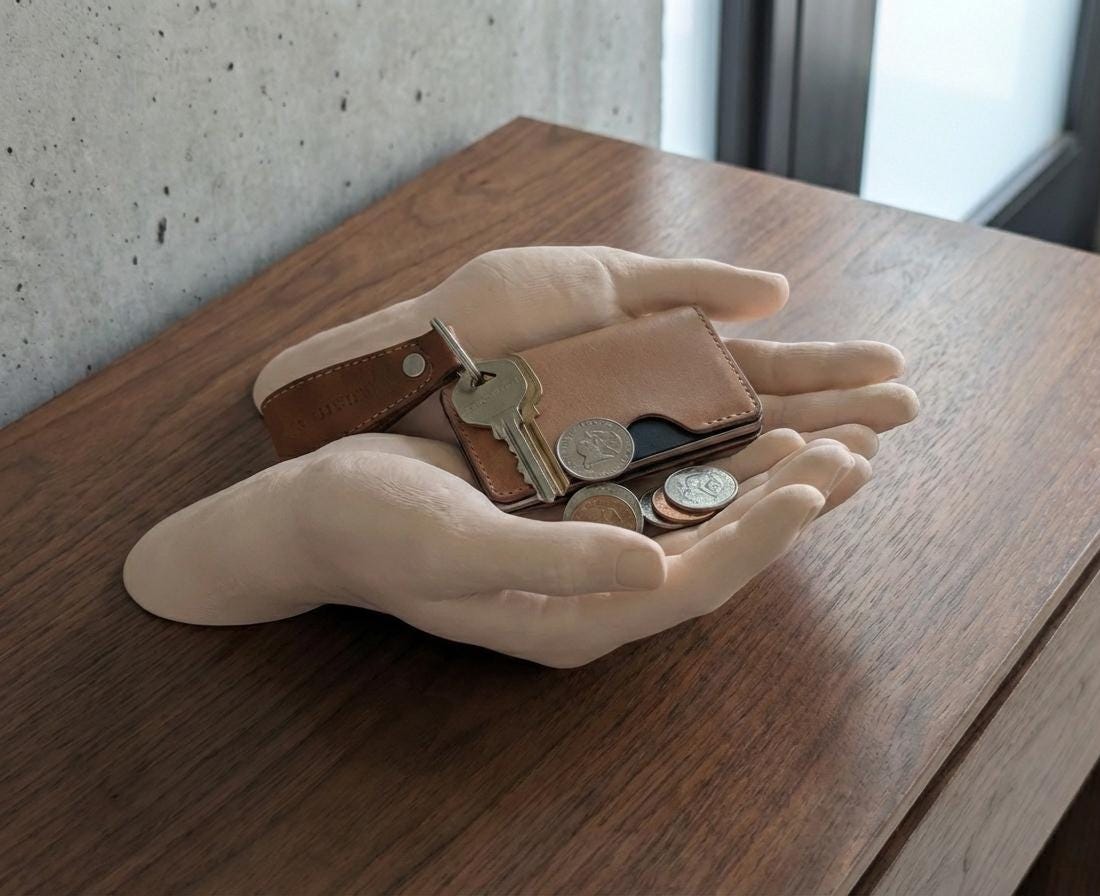Cupped Hands Catchall Bowl - Artistic Entryway Key Holder, Modern Hand Sculpture & Jewelry Dish, shown in the main close-up listing view with its overall design visible.