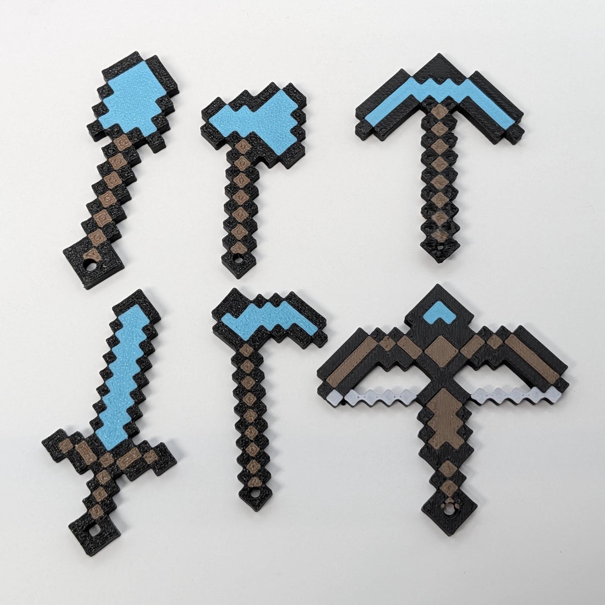 Pixel Tool Keychain Set (5 Pack) – Gamer Gift – Diamond / Gold / Iron Style – Pixel Weapon Keychains – Optional, shown in an additional close-up listing view with visible shape and details.