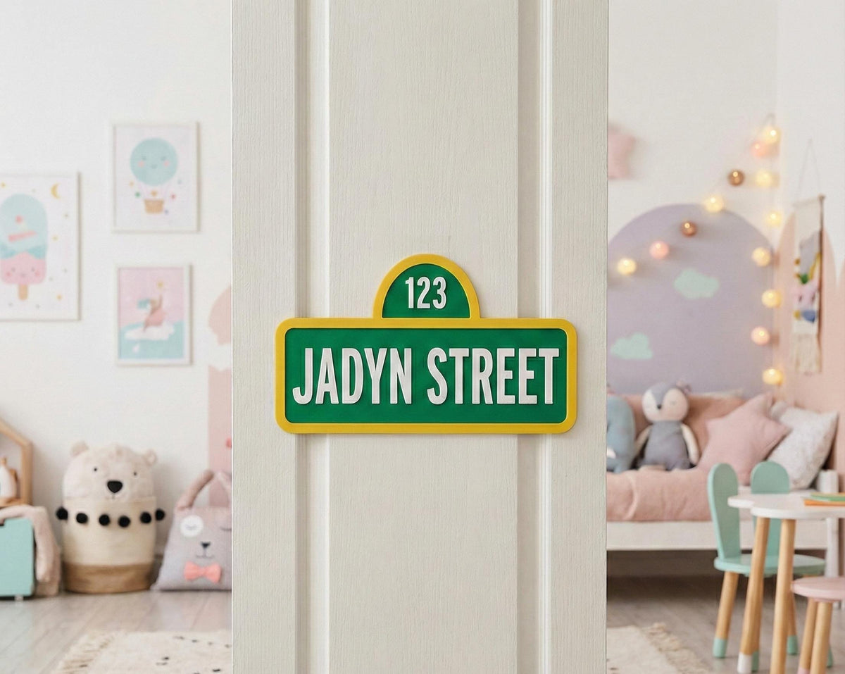 Custom Street Sign for Kids Room (2 sizes) – Personalized Name Sign –Iconic Playroom Wall Art, shown in listing image 4 with additional visible details or options.