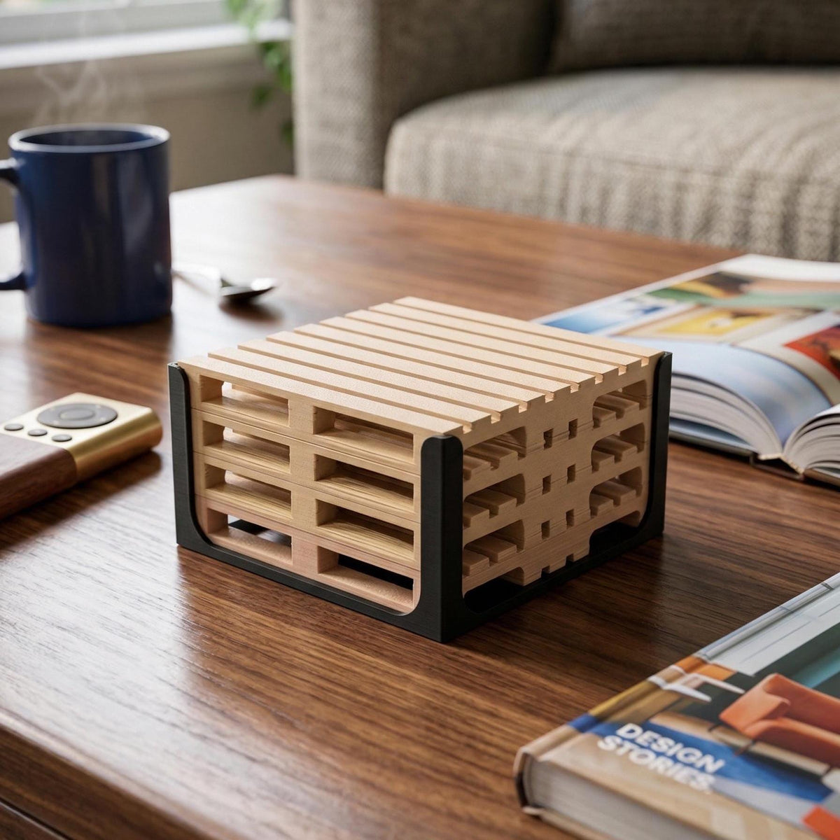 Miniature Pallet Coaster Set with Holder (Set of 4), Fully Customizable in 16 Colors!, shown in an additional close-up listing view with visible shape and details.
