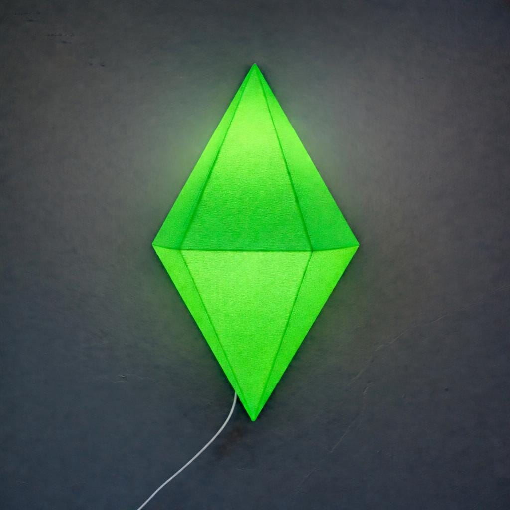 Plumbob Wall Light, Multiple Colors, USB powered, Gamer Room Decor, Sims Fan Gift, Geometric Sconce, shown in the main close-up listing view with its overall design visible.