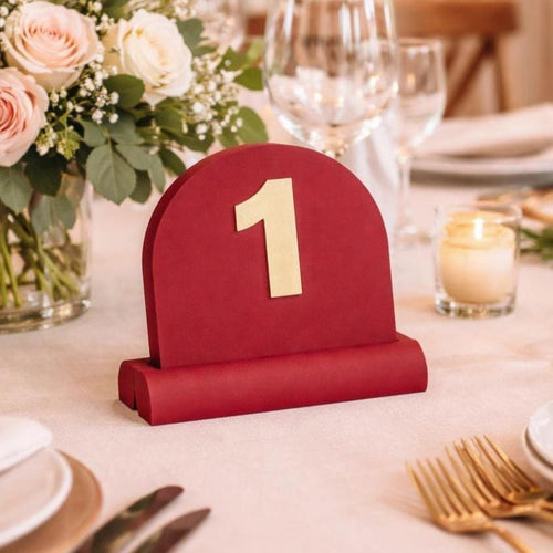 Arched Elegance: Custom Double-Sided Table Numbers, Sustainable Matte Event Signage, Modern Minimalist Wedding Decor, shown in the main close-up listing view with its overall design visible.