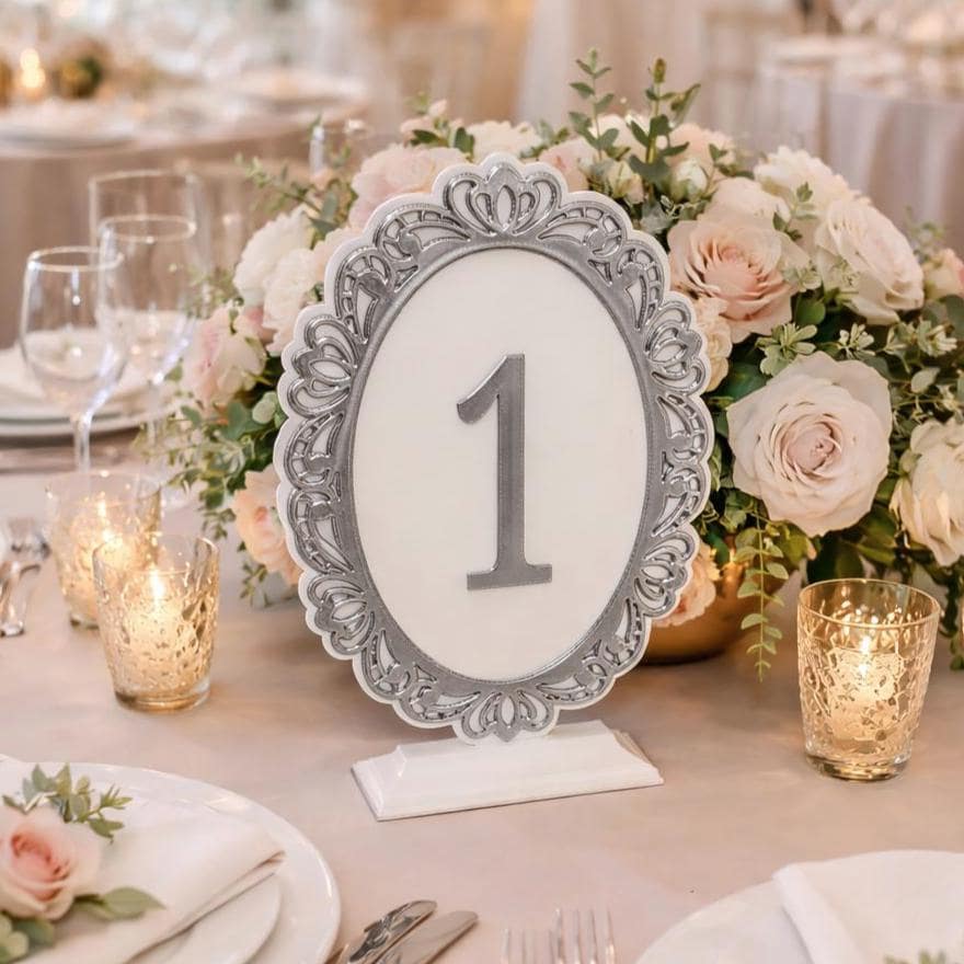 Baroque-Inspired Oval Table Numbers for Classic Weddings, shown in the main close-up listing view with its overall design visible.