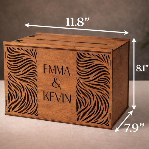 Aurora Personalized Wedding Card Box 11.8x7.9x8.1 Birch Wood Card Holder Walnut Finish, shown in an additional close-up listing view with visible shape and details.
