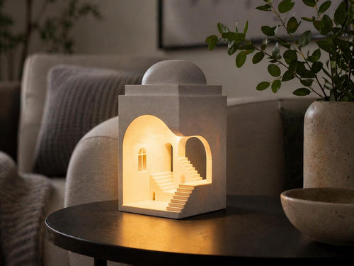 Archway Lamp – Marble Textured Architectural Table Light, USB LED or Battery Tea Light, shown in the main close-up listing view with its overall design visible.
