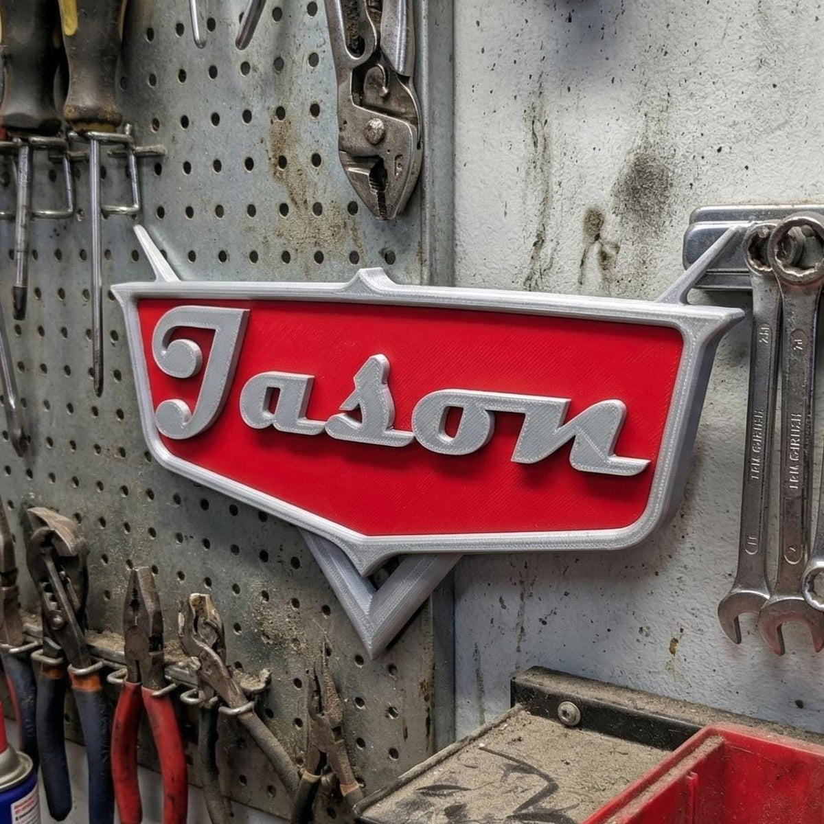 Custom Car Emblem Name Sign, Vintage Cars-Themed Pixar Decor, shown in the main close-up listing view with its overall design visible.