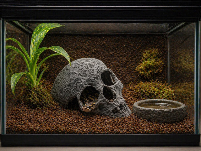 Decorative Skull Terrarium Hide 6" – Reptile & Spider Enclosure Decor – Textured Skull Cave – Modern Habitat Accent