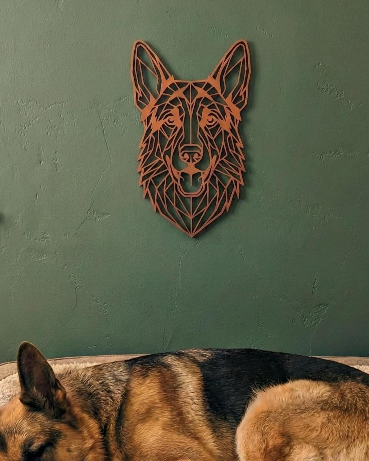 Geometric German Shepherd Wall Art: 1/2" thick relief art, multiple colors, ready to hang, shown in listing image 5 with additional visible details or options.