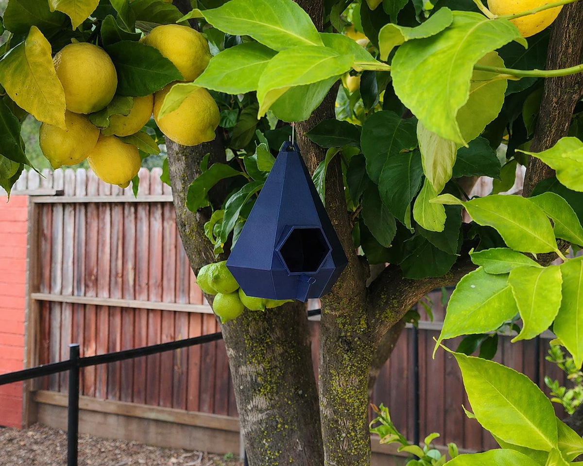 Modern Geometric Birdhouse – Outdoor Hanging Bird Home – 6” & 12” Heights, shown in the main close-up listing view with its overall design visible.