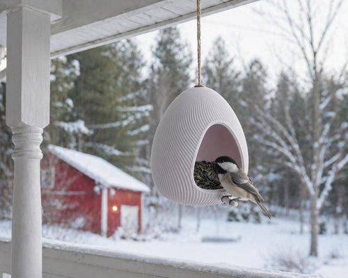 Aurora Nest Bird Feeder, Modern Egg Shaped, Hanging Patio Feeder (6 or 12 Inch), shown in the main close-up listing view with its overall design visible.