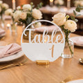 Modern Two-Tone Circular Table Numbers, 6” Free-Standing Minimalist Reception Decor, Custom Color Mix & Match Signage, shown in the main close-up listing view with its overall design visible.