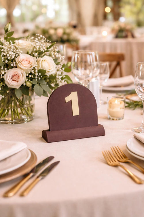 Arched Elegance: Custom Double-Sided Table Numbers, Sustainable Matte Event Signage, Modern Minimalist Wedding Decor, shown in an additional close-up listing view with visible shape and details.