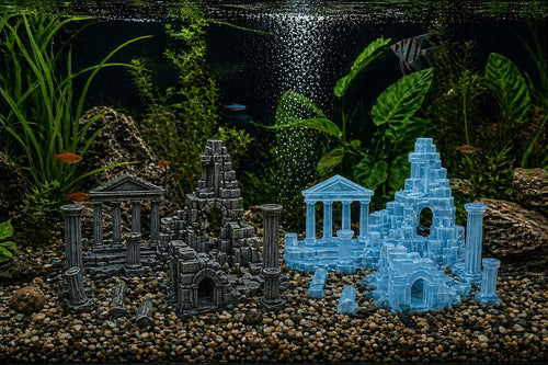 Ancient Ruins Aquarium Decor – 6" & 10" Greek Temple Scape – Fish Tank Ornament – Stone Style Aquascape, shown in the main close-up listing view with its overall design visible.