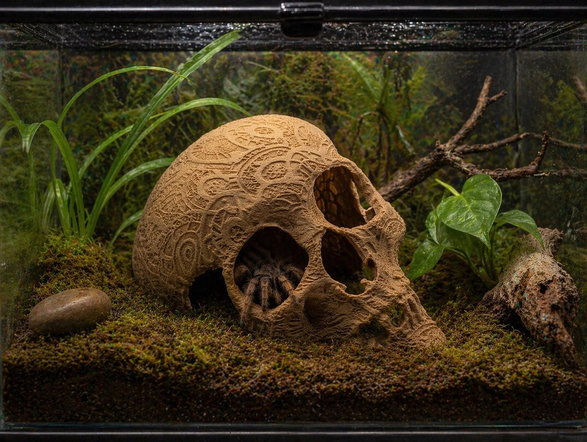Decorative Skull Terrarium Hide 6" – Reptile & Spider Enclosure Decor – Textured Skull Cave – Modern Habitat Accent