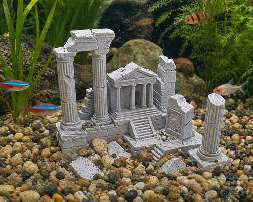Ancient Ruins Aquarium Decor – 8" Temple Scene Fish Tank Ornament, shown in the main close-up listing view with its overall design visible.
