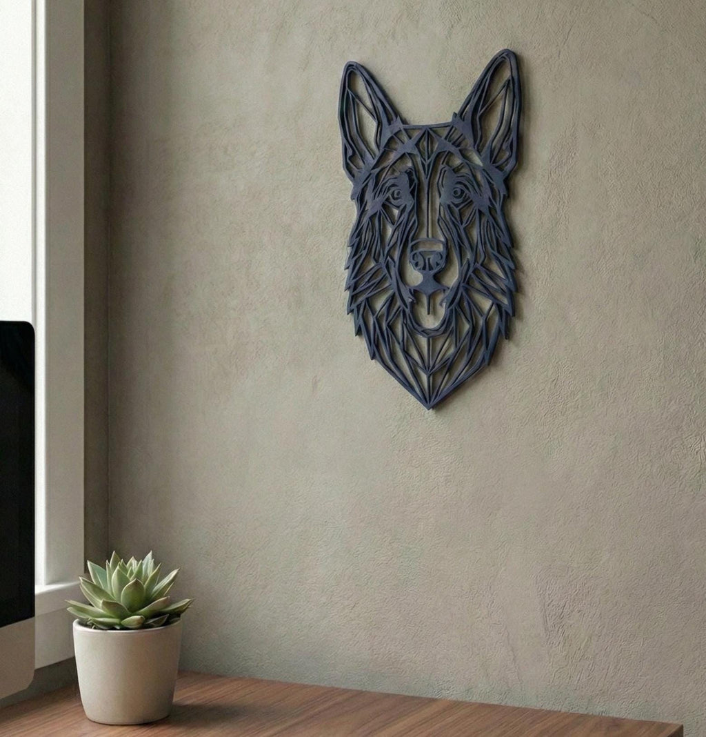 Geometric German Shepherd Wall Art: 1/2" thick relief art, multiple colors, ready to hang, shown in listing image 4 with additional visible details or options.