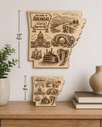 Additional view of Arkansas State Outline Wood Art Engraved Landmark Decor, showing the natural birch grain and engraved artwork.