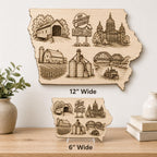 Additional view of Iowa Engraved Birch Wood State Sign Landmark Wall Art Iowa 80 Truck Stop, showing the natural birch grain and engraved artwork.