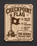 Checkpoint Flag Birch Wood Gamer Wall Sign with Desk Stand, shown in the main close-up listing view with its overall design visible.