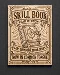 Skill Book Wood Sign, Fantasy RPG Wall Decor, Gamer Desk Plaque, shown in the main close-up listing view with its overall design visible.