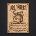 Loot Chest Birch Wood Engraved Wall Art, Fantasy Gaming Treasure Sign, shown in the main close-up listing view with its overall design visible.