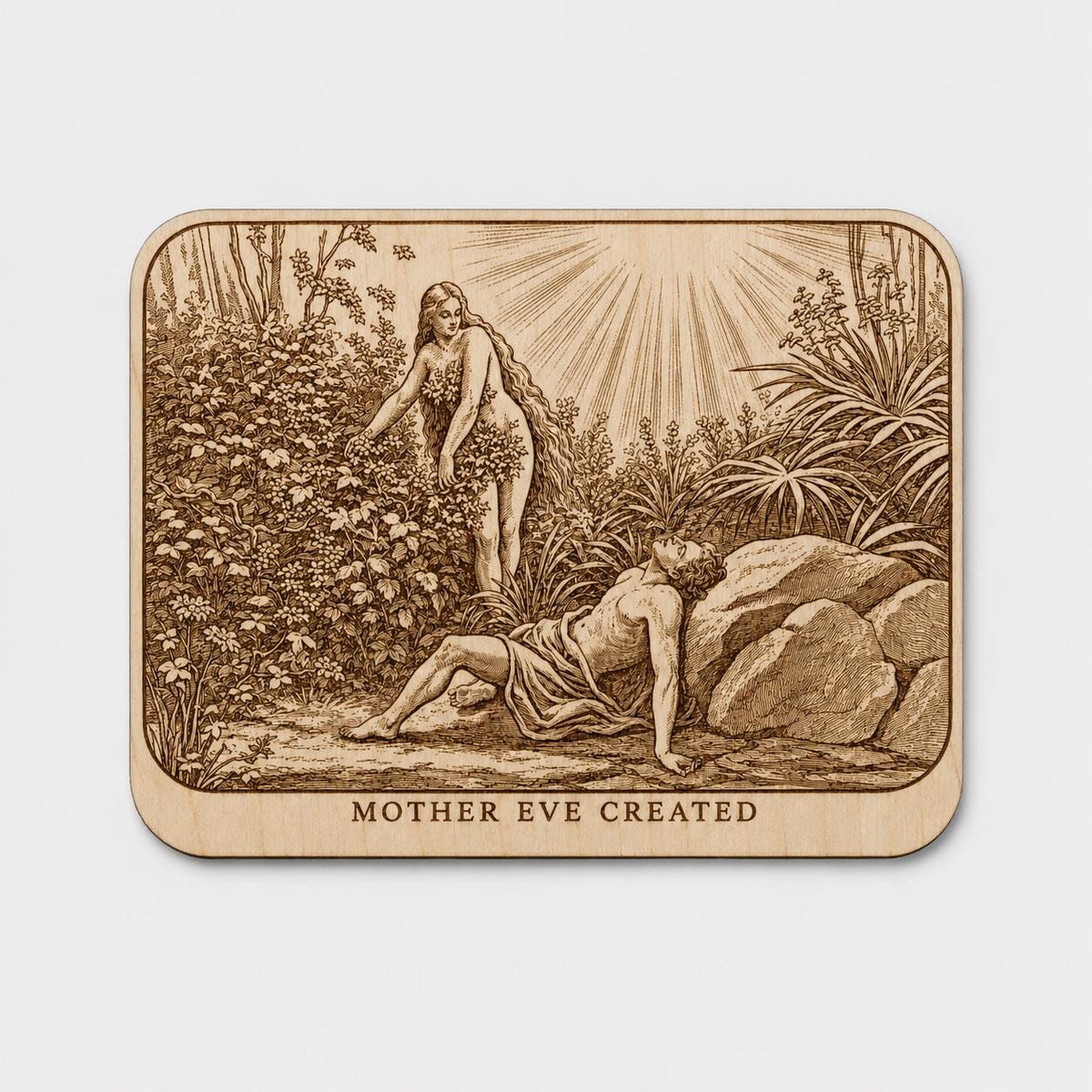 Photo-Drama of Creation Slide – Mother Eve Created – Birch Plaque, shown in the main close-up listing view with its overall design visible.