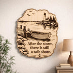 Additional view of Safe Shore Wood Sign After the Storm Birch Plaque Harbor Boat Wall Decor, showing the natural birch grain and engraved artwork.