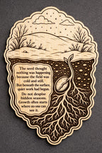 Additional view of Hidden Growth Birch Plaque Inspirational Seed Wall Art, showing the natural birch grain and engraved artwork.
