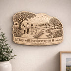 Psalm 37:29 Wood Scripture Plaque, Live Forever Bible Verse Sign, Birch Paradise Wall Decor, shown in the main close-up listing view with its overall design visible.