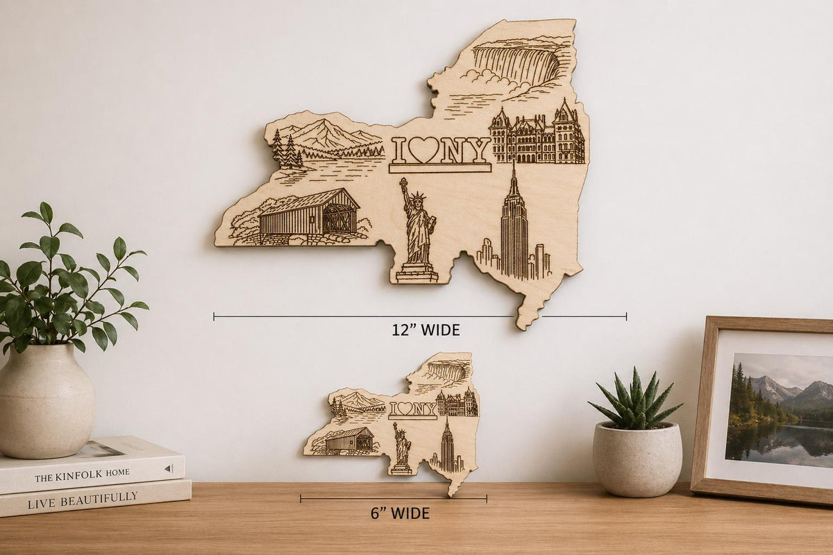 Additional view of New York State Wood Wall Art Engraved Landmarks NYC Skyline Niagara 6-24 Inch, showing the natural birch grain and engraved artwork.