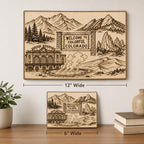 Additional view of Colorado Engraved Birch Wood Wall Art Mountain Landscape Travel Sign, showing the natural birch grain and engraved artwork.