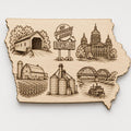 Front close-up of Iowa Engraved Birch Wood State Sign Landmark Wall Art Iowa 80 Truck Stop, showing dark engraving on natural birch wood.