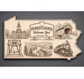 Front close-up of Pennsylvania Wood Wall Art State Welcome Sign Birch Decor, showing dark engraving on natural birch wood.