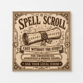 Spell Scroll Wood Sign, Fantasy Scribe Wall Art, Birch Engraved Plaque, shown in the main close-up listing view with its overall design visible.